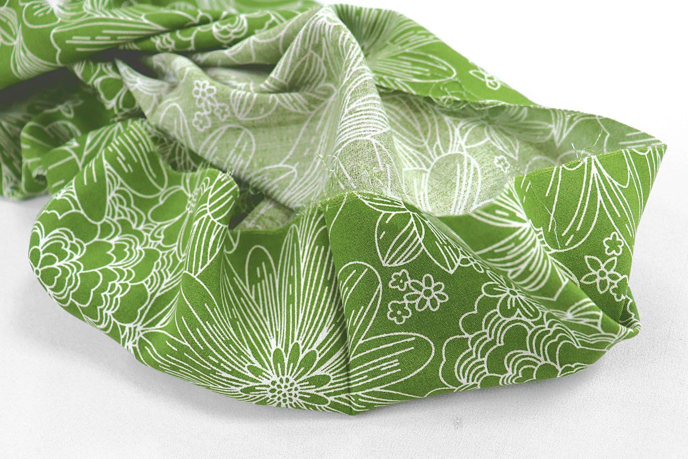 Штапель принт/цветы белые на зеленом 1374-PY/D#25/C#6