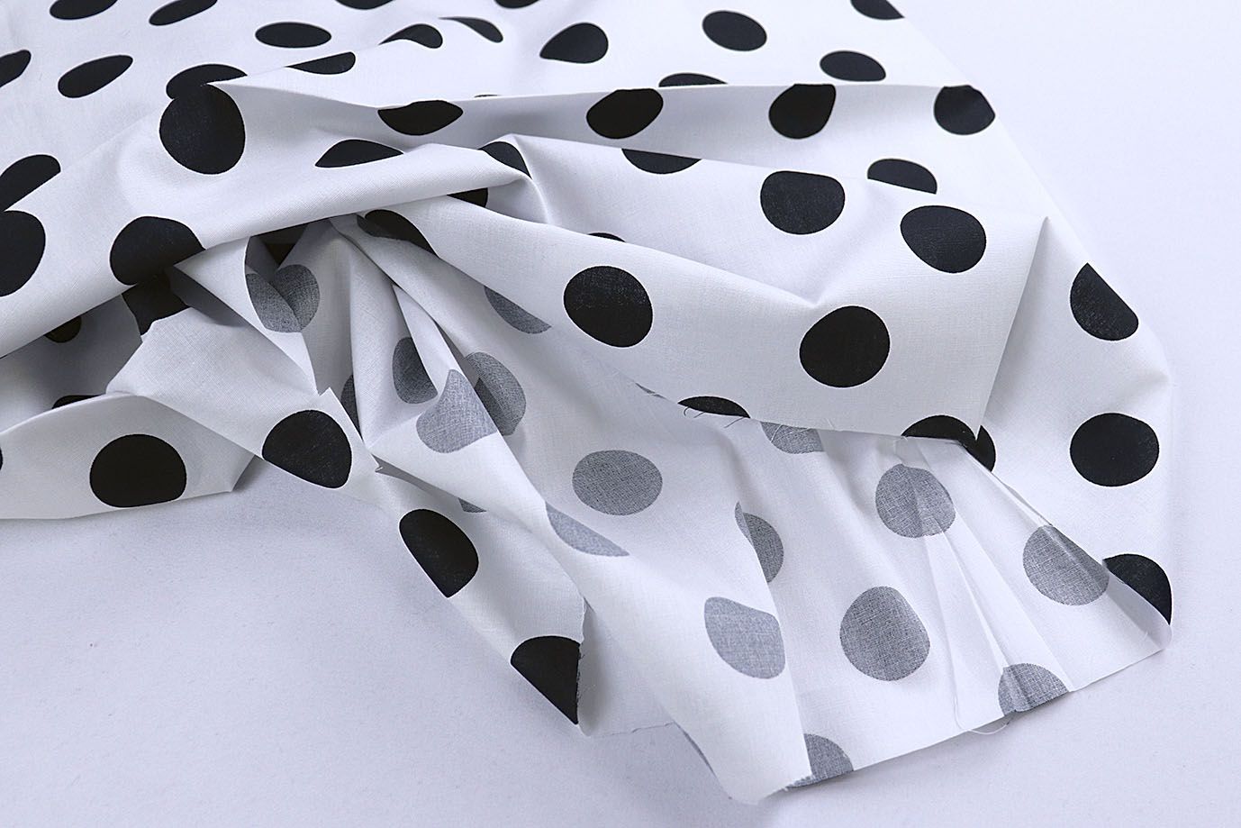 Хлопок "Поплин" стрейч принт/горох черный на белом 4235-PY/D#2/C#1