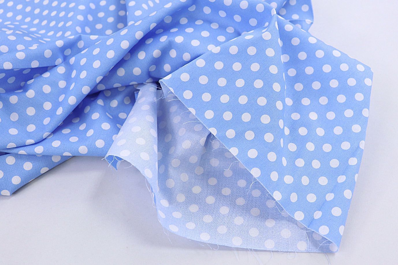 Хлопок "Поплин" стрейч принт/горох белый на светло-синем 3716-PY/D#1/C#3