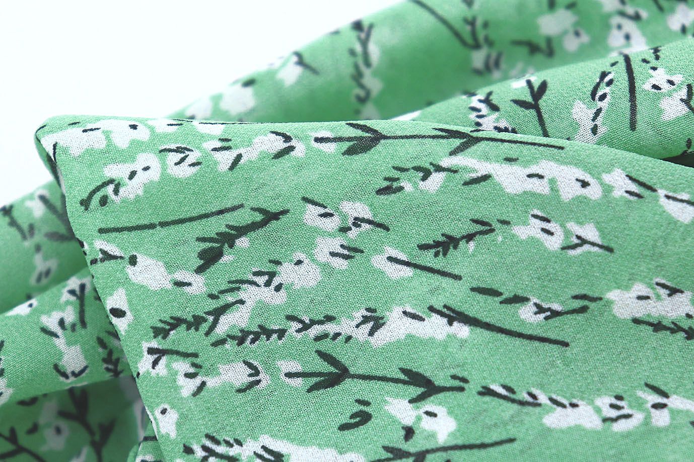 Шифон принт/цветы белые на мятном 3707-PY/D#53/C#4