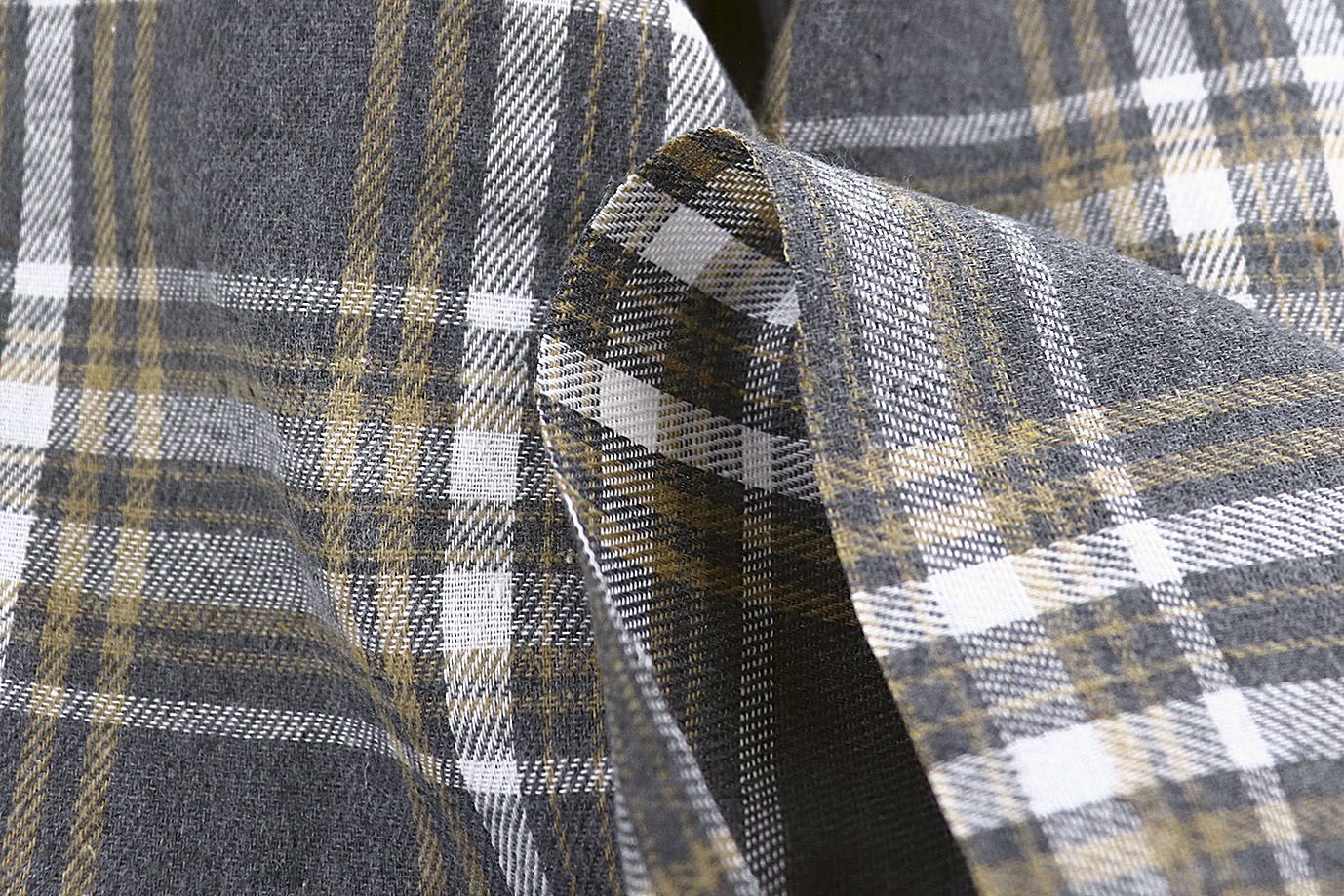 Рубашечная ткань принт/клетка желто-белая на сером 1418-PY/D#12/C#1