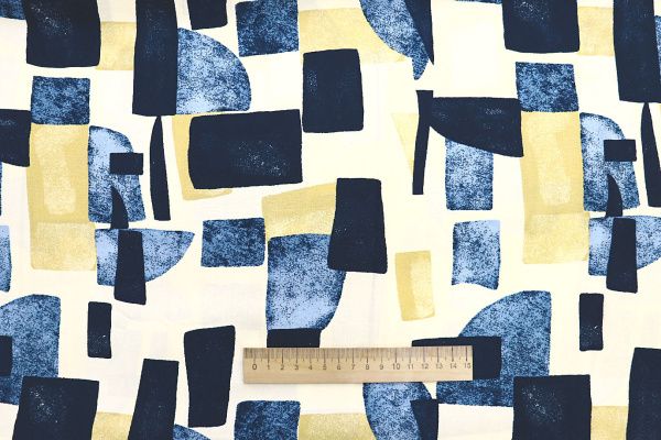 Штапель принт/сине-желтый на молочном 3858-PY/D#22/C#2