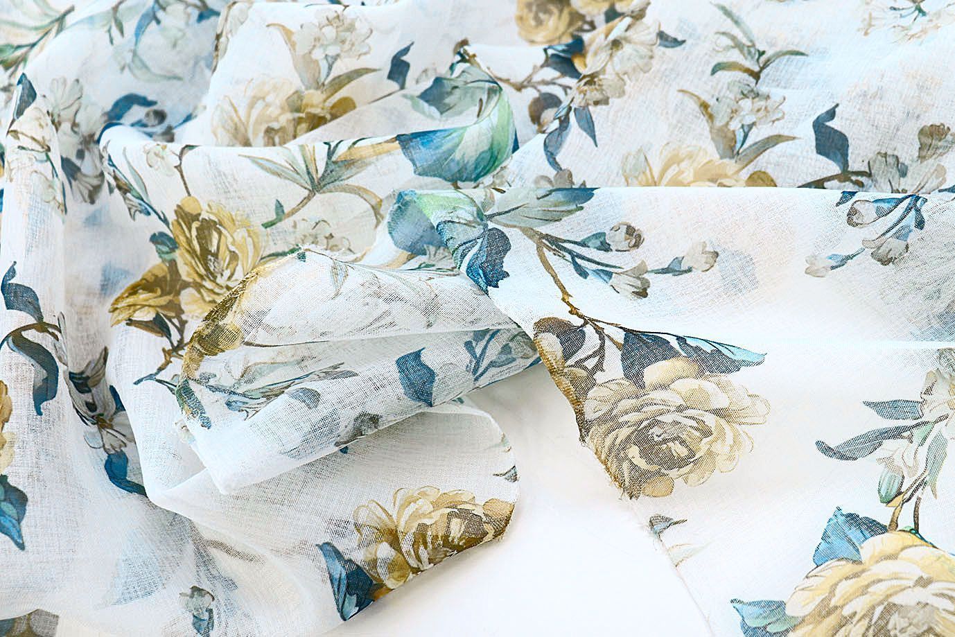 Тюль принт/цветы серо-желтые WBC23/C#20B