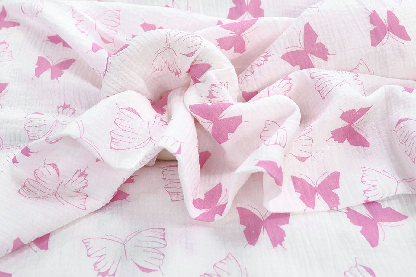 Муслин принт/бабочки розовые на белом 1393-PY/D#12/C#3