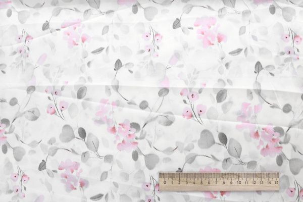 Сатин "Армани" принт/цветы серо-розовые на белом 4021-PY/D#1/C#1