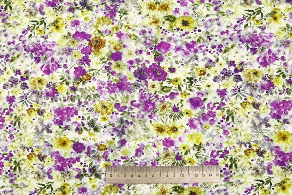 Штапель принт/цветы фиолетово-оливковые на белом 4205-PY/D#26/C#3
