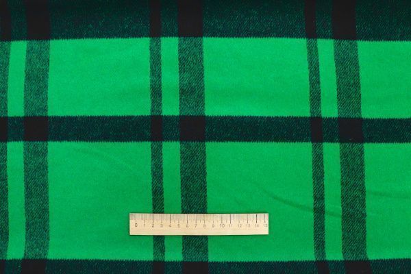 Пальтовая ткань "Микроворса" принт/клетка темно-зеленая на ярко-зеленом 1150-21527/C#9 (3082)