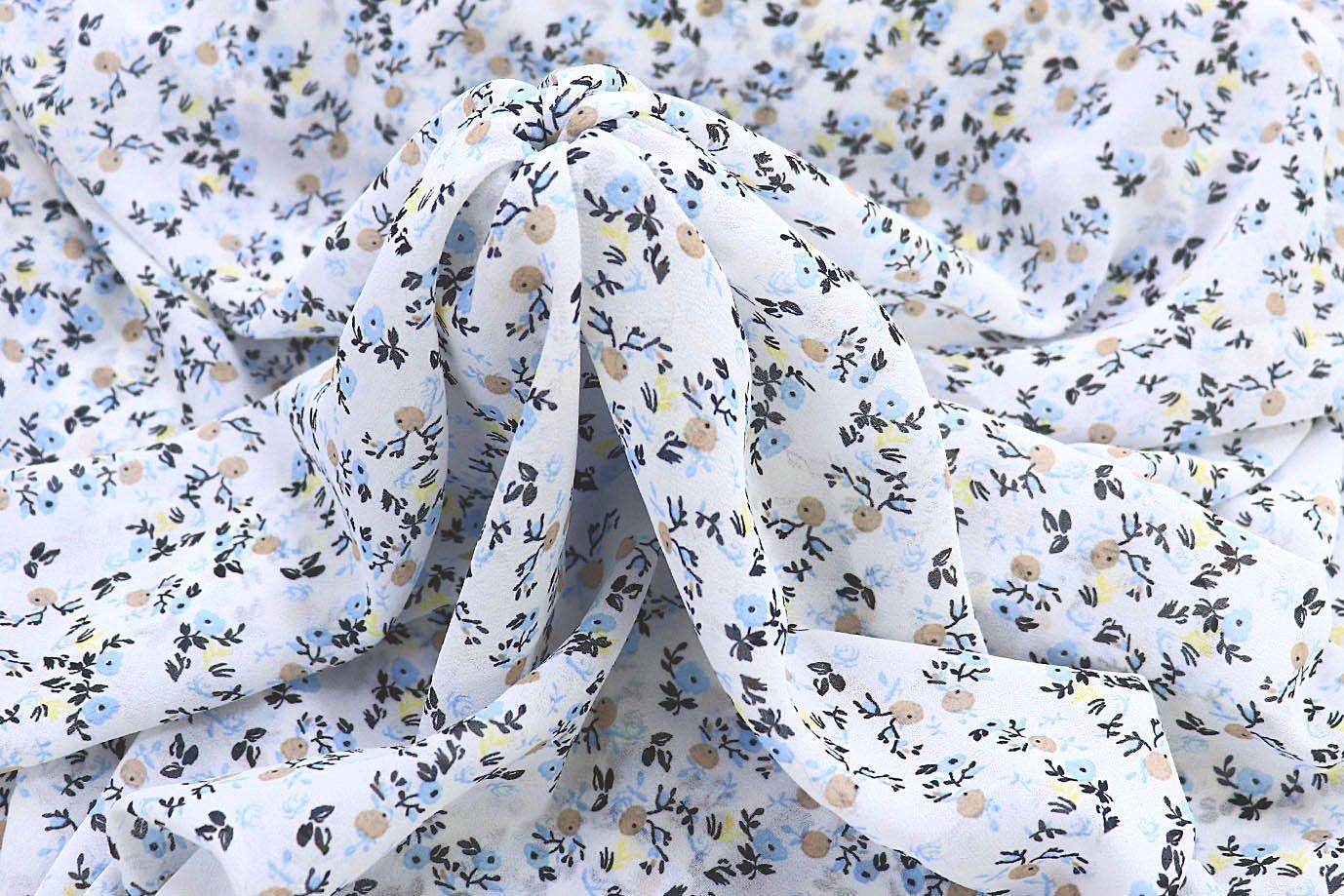 Шифон принт/цветы желто-голубые на белом 3873-PY/D#3/C#1