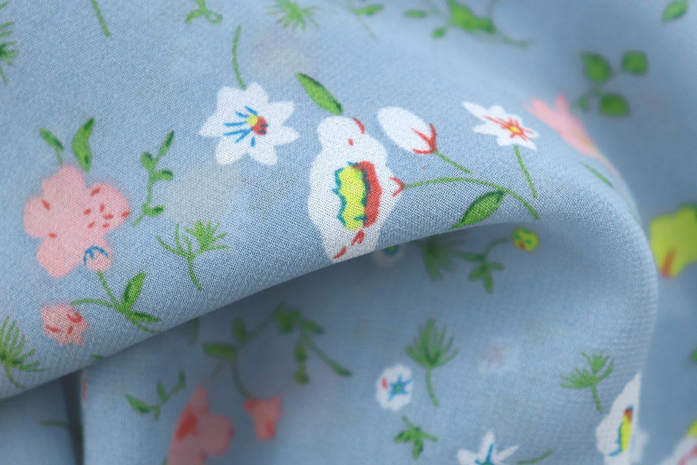 Шифон принт/цветы бело-розовые на серо-голубом 3707-PY/D#54/C#1