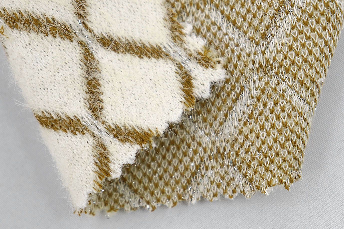 Трикотаж жаккард с люрексом принт/горчичный на молочном 3976-PY/D#2/C#1