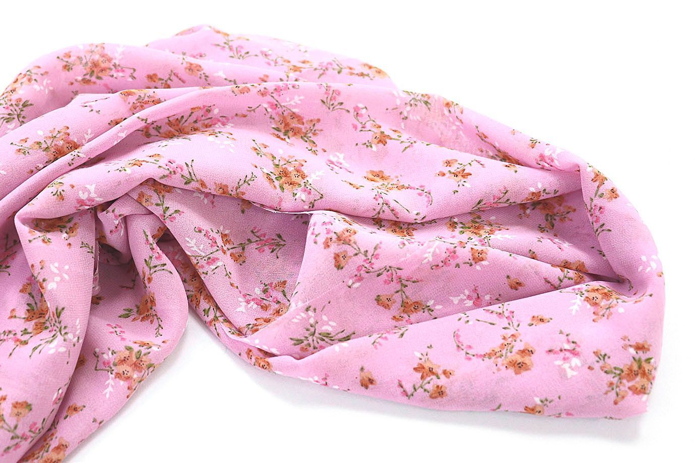 Шифон принт/цветы оранжево-белые на розовом 3707-PY/D#5/C#3