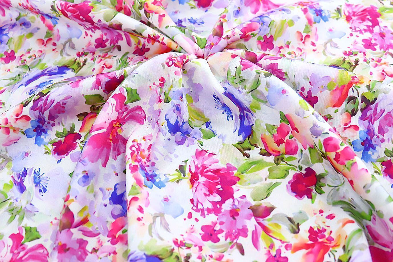 Шелк "Армани" принт/цветы сине-розовые на белом 3719-PY/D#1/C#1