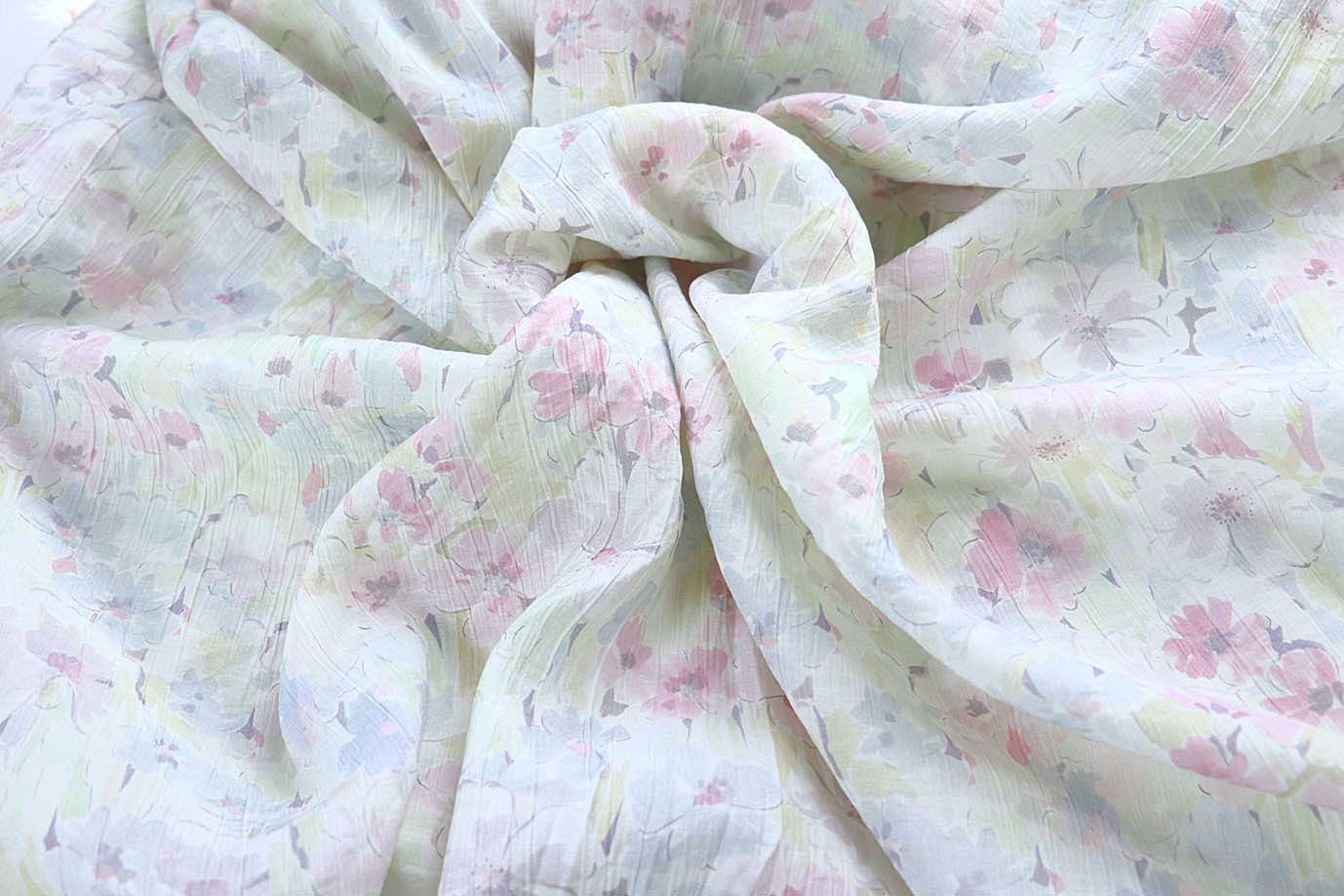 Лен "Медея" принт/цветы сине-розовые на белом 4098-PY/D#3/C#1