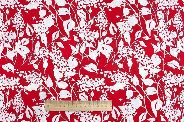 Штапель принт/цветы белые на красном 1374-PY/D#4/C#2