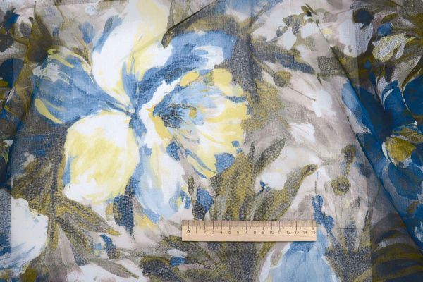 Тюль принт/цветы желто-синие WBC23/C#7B