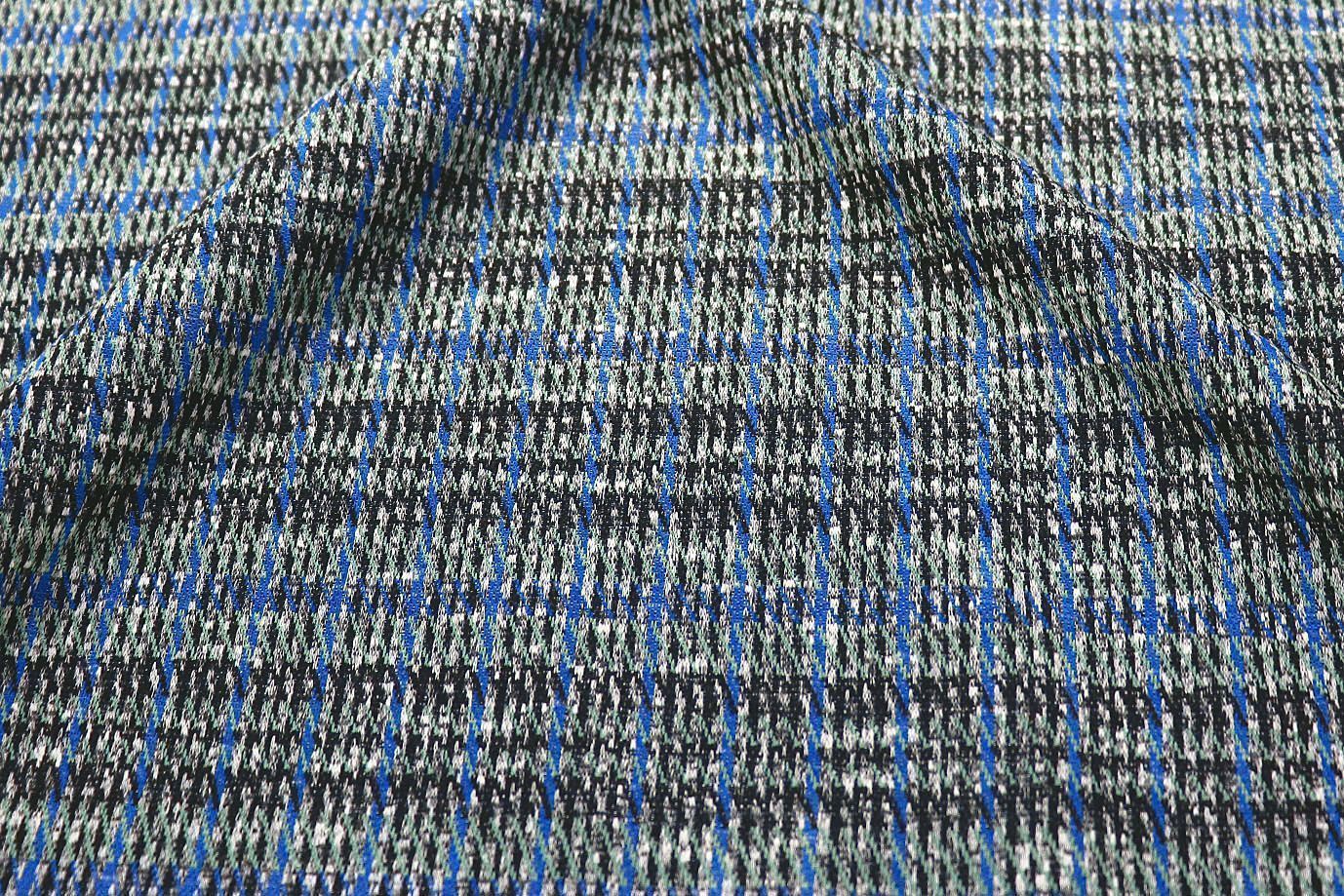 Трикотаж жаккард принт/клетка сине-зеленая 3257-22-PY/D#13/C#4