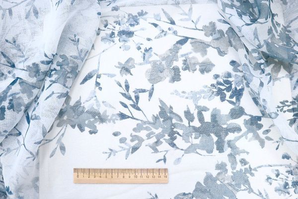Тюль принт/листья серо-синие WBC23/C#9B