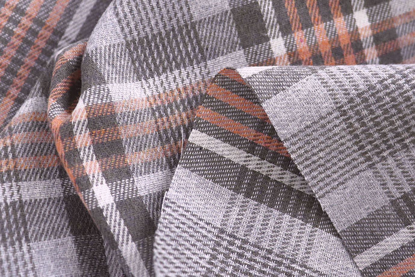 Рубашечная ткань принт/клетка оранжевая на сером 1418-PY/D#8/C#1