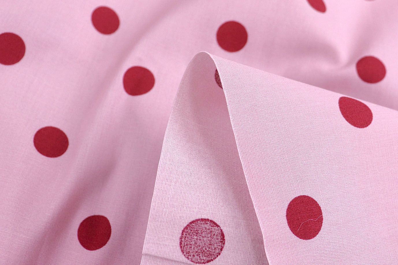 Хлопок "Поплин" стрейч принт/горох красный на розовом 4235-PY/D#1/C#3