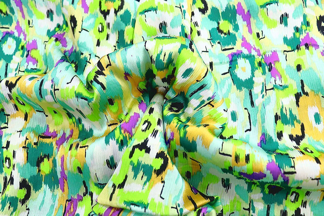 Сатин "София" креш принт/желто-бирюзовый 3608-PY/D#1/C#3