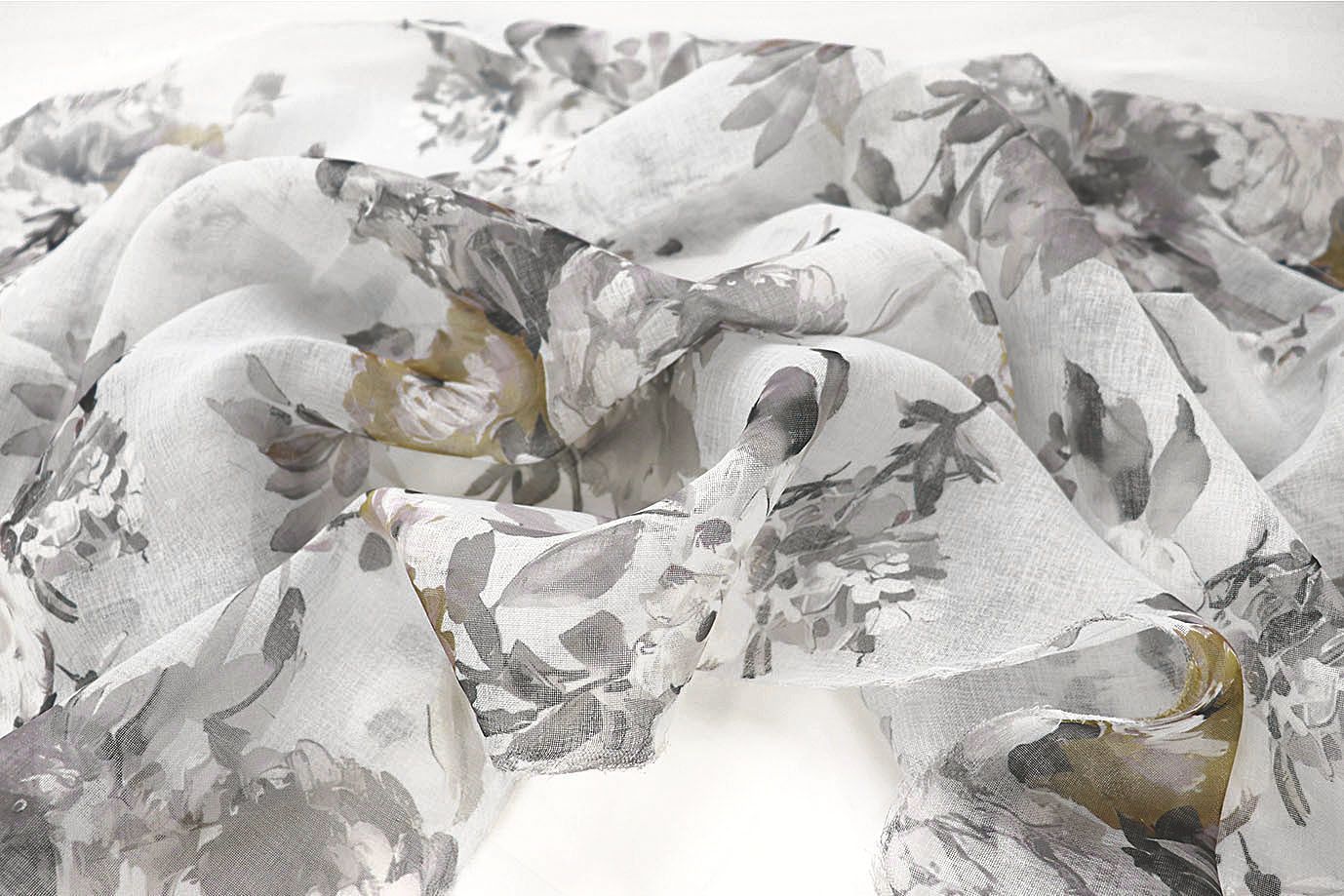 Тюль принт/цветы серо-зеленые WBC23/C#17A