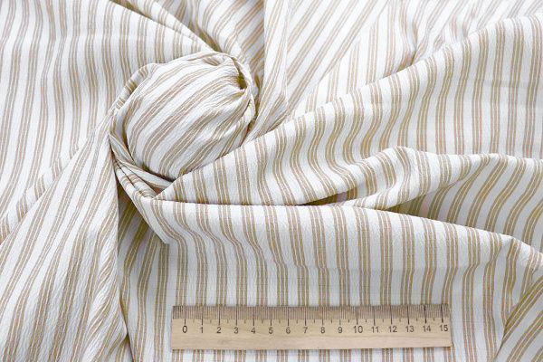 Хлопок жатый принт/полоска бежевая на белом 4172-PY/C#4