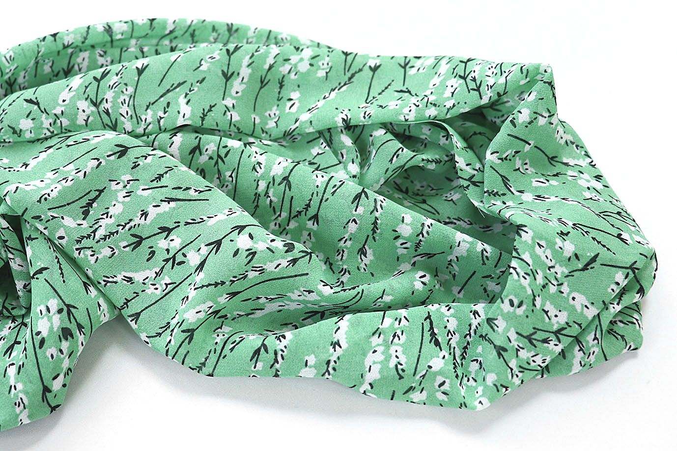 Шифон принт/цветы белые на мятном 3707-PY/D#53/C#4