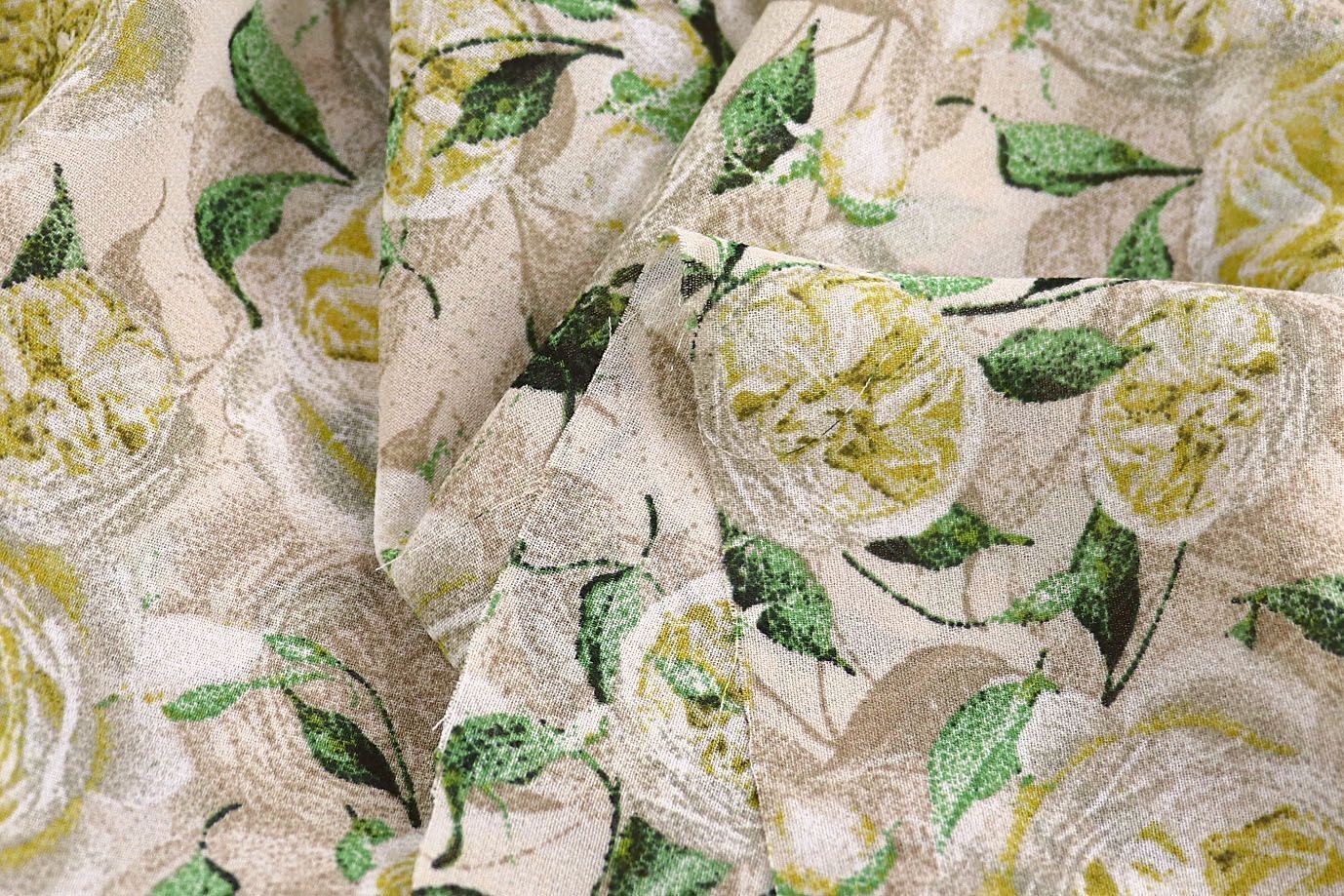 Шифон принт/розы желтые на бежевом 4247-PY/D#1/C#3