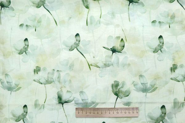 Вуаль "Медея" принт/цветы зеленые на молочном 12521/D#6/C#2