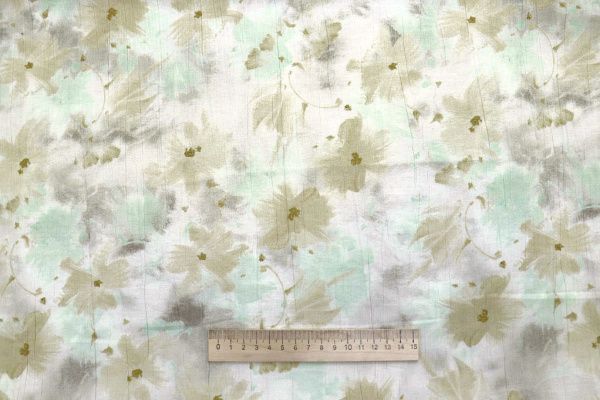 Вуаль "Медея" принт/цветы бежево-изумрудные на белом 12521/D#4/C#3