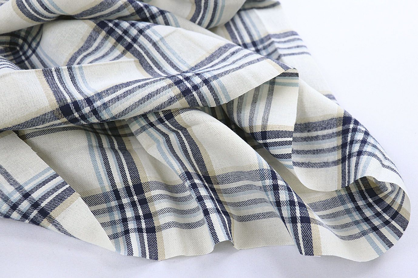 Рубашечная ткань принт/клетка синяя на молочном 1418-PY/D#5/C#1