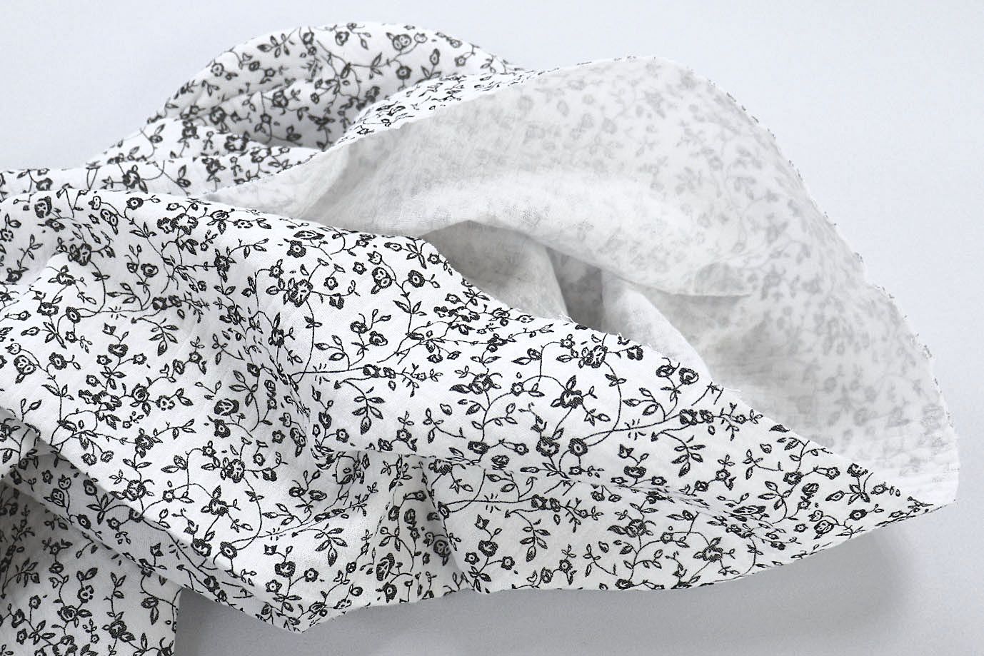 Муслин принт/цветы черные на белом 1393-PY/D#11/C#2