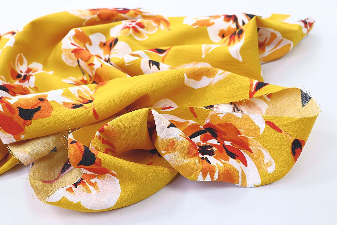 Лен БОХО принт/цветы оранжевые на желтом 3383-PY/D#9768-201/C#2