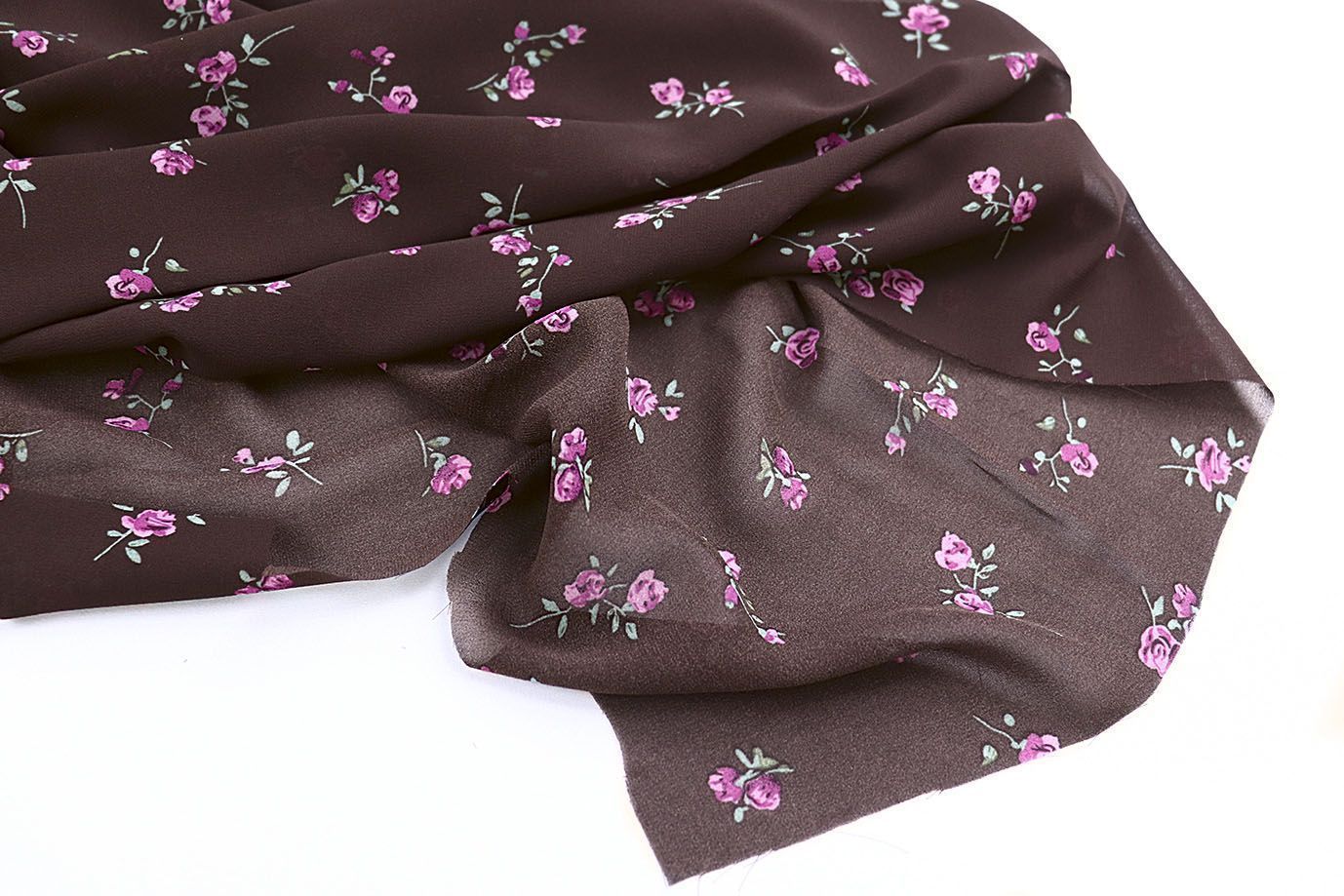 Шифон принт/розы розовые на коричневом 4247-PY/D#7/C#2