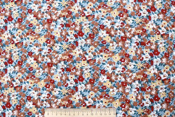 Штапель принт/цветы красно-коричневые на голубом 4203-PY/D#40/C#5