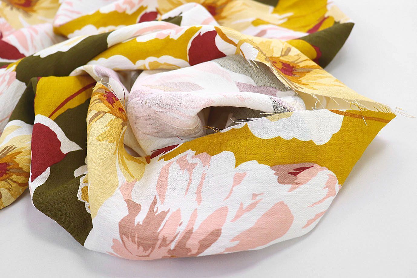 Лен БОХО принт/цветы желто-розовые на болотном 3637-PY/D#3/C#2