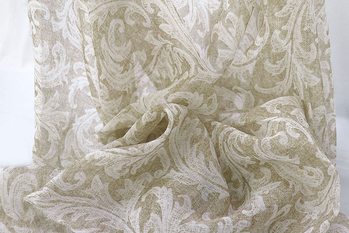 Тюль принт/узор белый на бежевом WBC23/C#14A