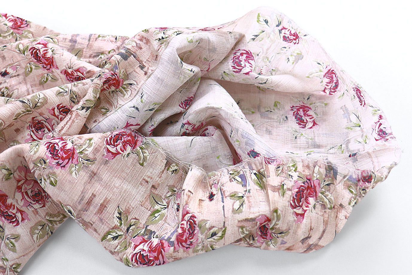 Лен "Медея" принт/цветы розовые на бежевом 4097-PY/D#1/C#1