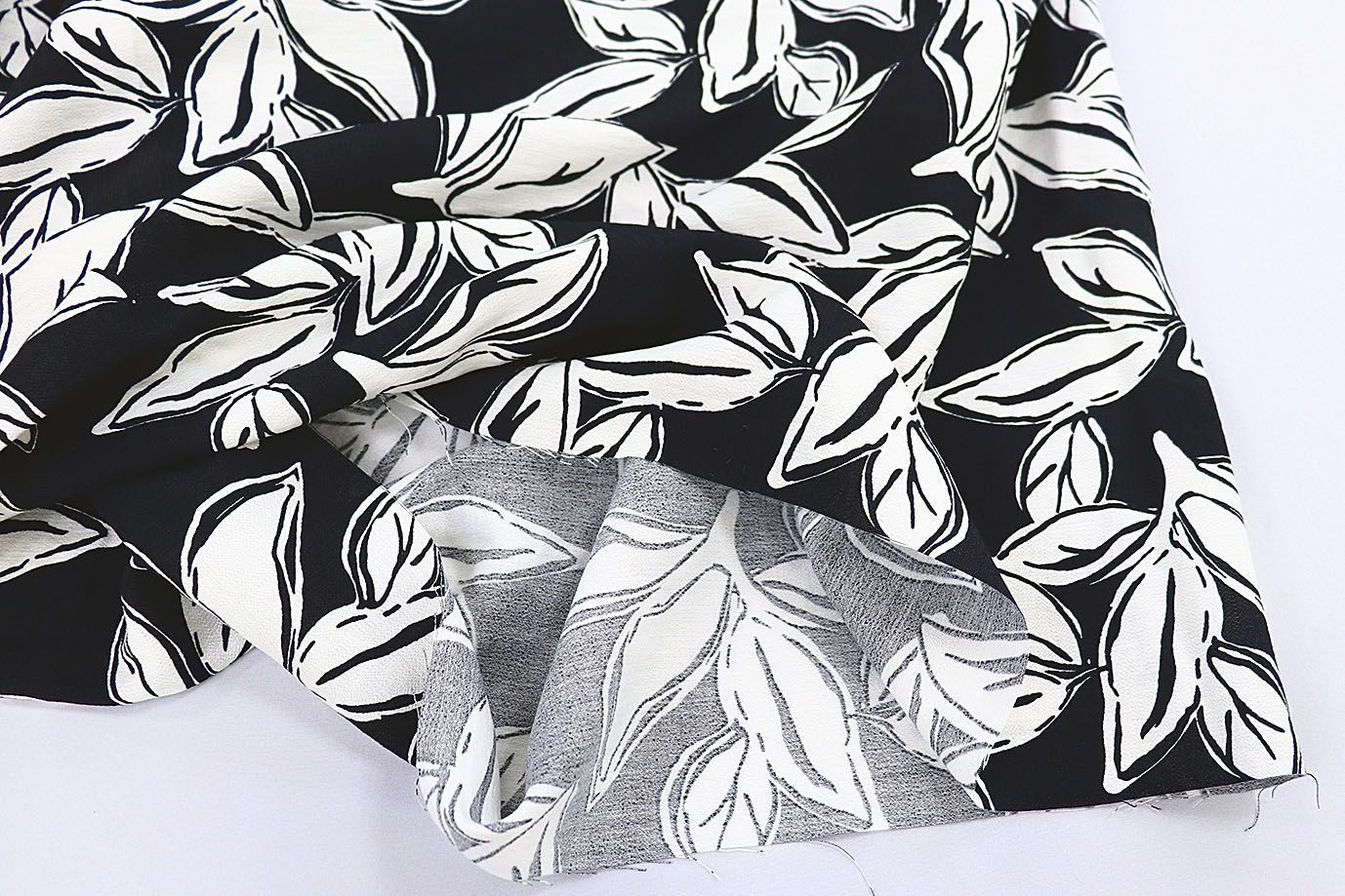 Лен БОХО принт/листья белые на черном 3815-PY/D#1/C#10