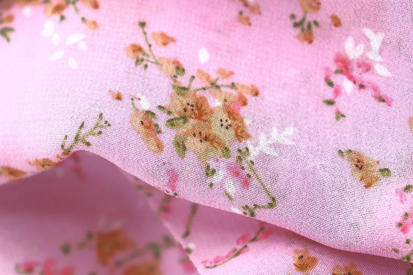 Шифон принт/цветы оранжево-белые на розовом 3707-PY/D#5/C#3