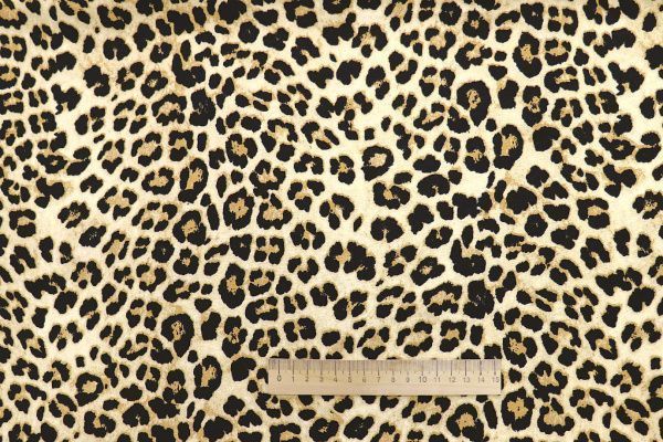 Костюмная ткань "Барби" стрейч принт/леопард черно-бежевый на молочном 3827-PY/D#2/C#1