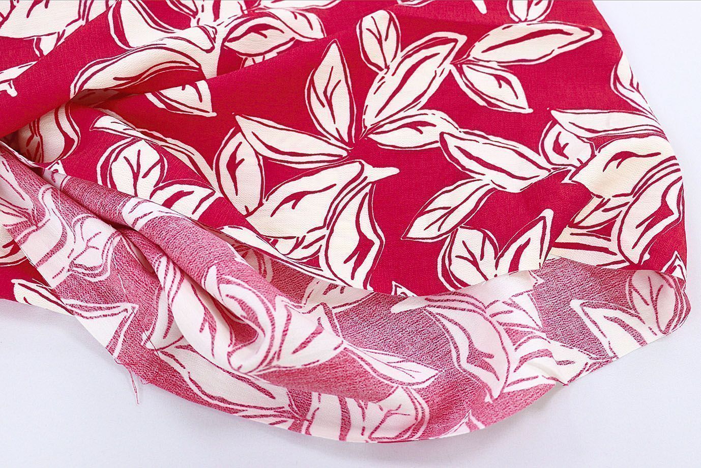 Лен БОХО принт/листья белые на красном 3815-PY/D#1/C#11