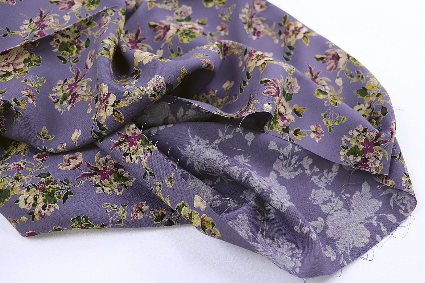 Штапель принт/цветы бежево-зеленые на фиолетовом 1466-PY/D#1/C#3