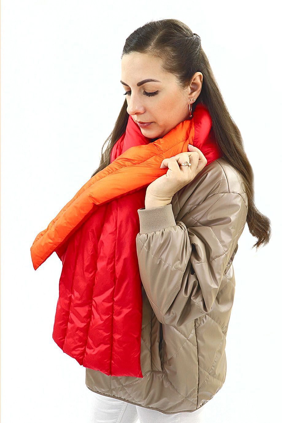 Шарф пуховый "Sonata" стежка полосы/красно-оранжевый Шарф пуховый "Sonata"