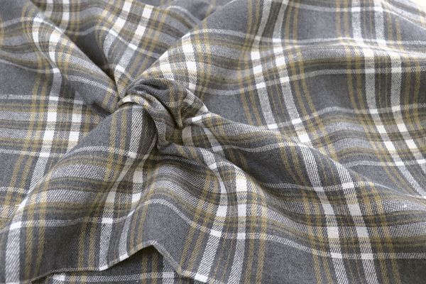 Рубашечная ткань принт/клетка желто-белая на сером 1418-PY/D#12/C#1