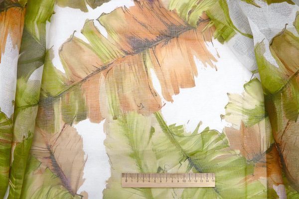 Тюль принт/листья зелено-оранжевые WBC23/C#15B