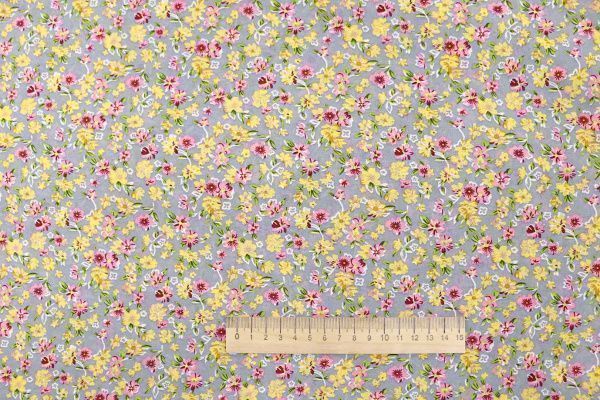 Шифон принт/цветы желто-розовые на сером 3707-PY/D#42/C#3