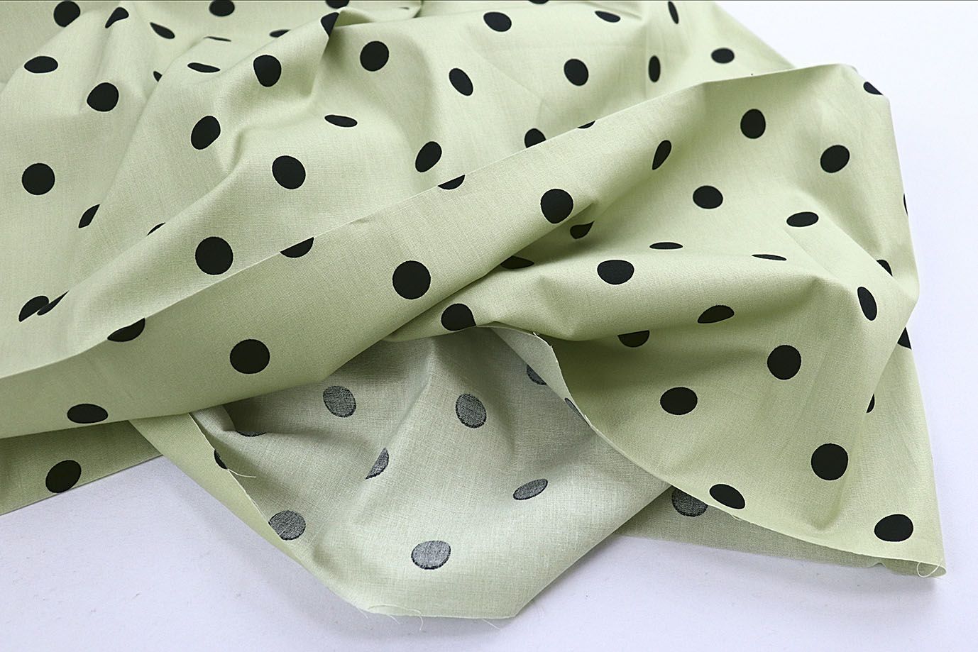 Хлопок "Поплин" стрейч принт/горох черный на фисташковом 4235-PY/D#1/C#5