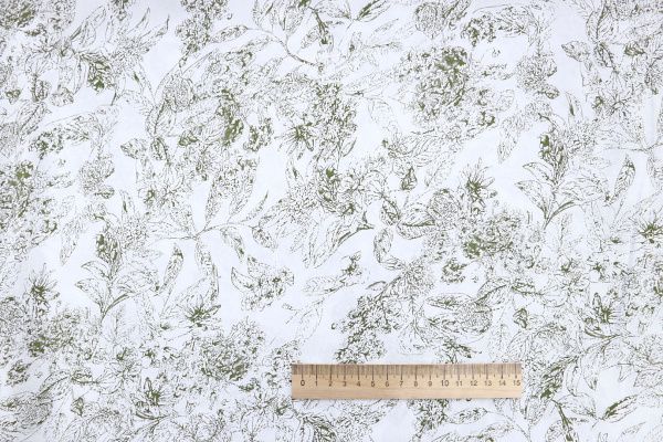 Штапель принт/цветы зеленые на белом 3861-PY/D#13/C#1