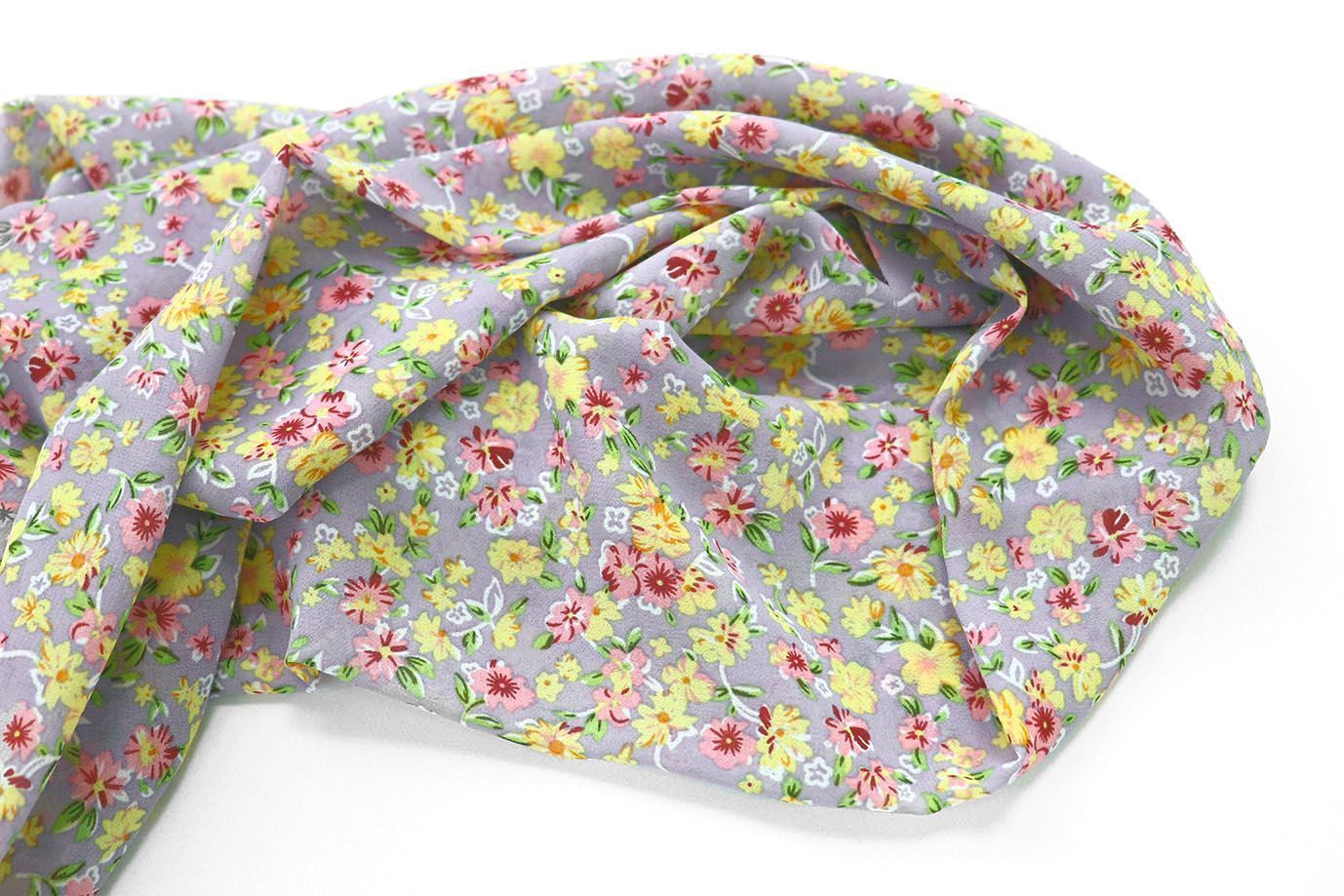 Шифон принт/цветы желто-розовые на сером 3707-PY/D#42/C#3